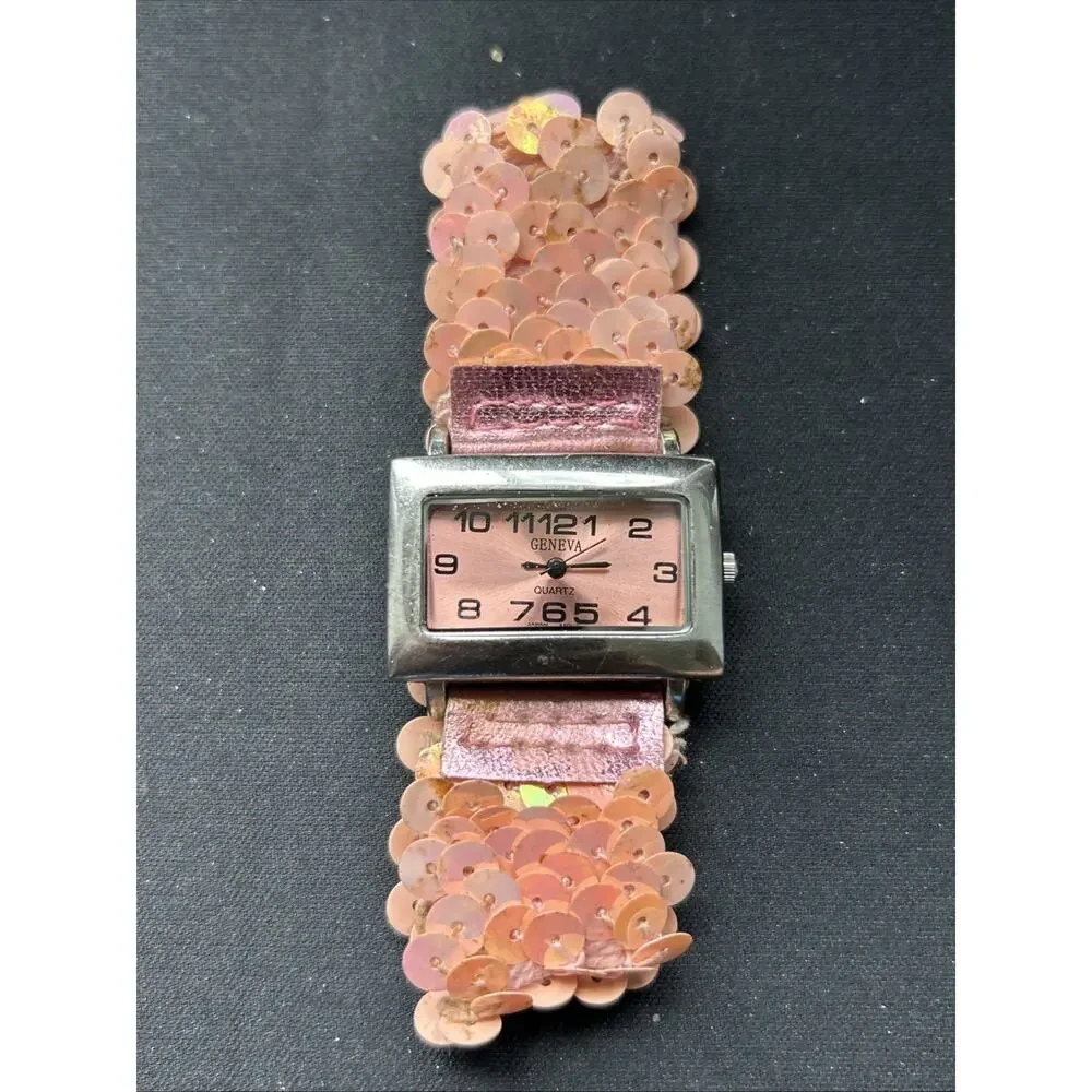 Geneva Silver Tone Pink Band Kids Quartz Watch